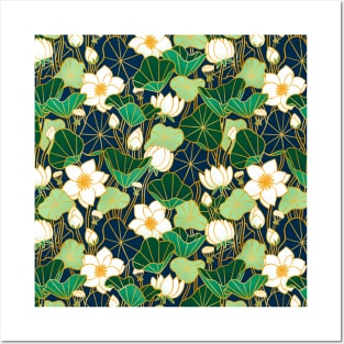 Lily pond floral bohemian pattern Posters and Art